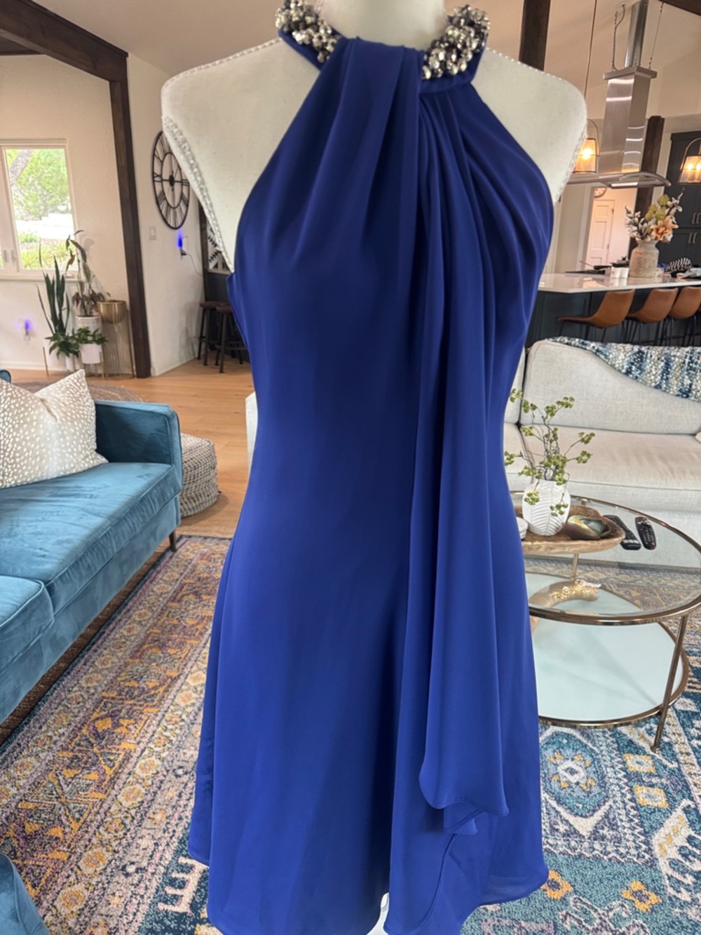 Calvin Klein Beaded Elegant Royal Blue Evening Dress/Gown Size 2